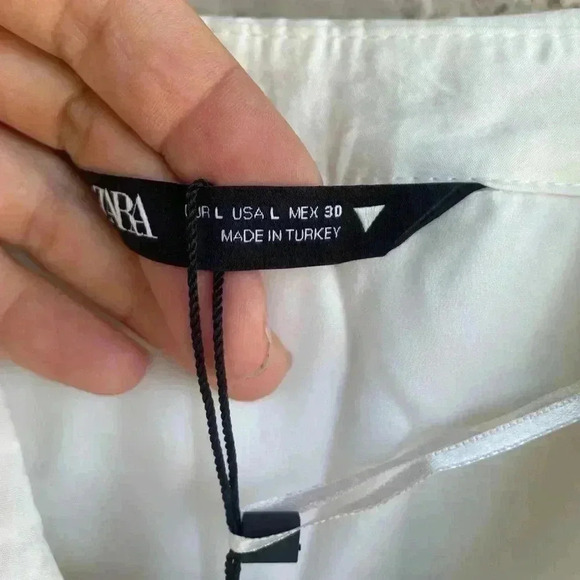 NWT ZARA women’s collar button down ivory/ cream short dress chest front pockets - Picture 4 of 10